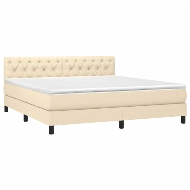 Sommier à lattes de lit avec matelas LED Crème 160x200 cm Tissu