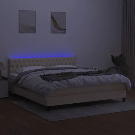 Sommier à lattes de lit avec matelas LED Crème 160x200 cm Tissu