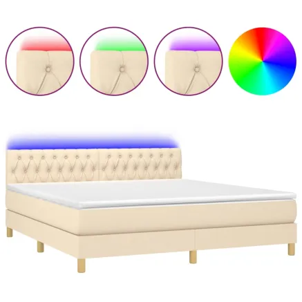 Sommier à lattes de lit avec matelas LED Crème 160x200 cm Tissu 2