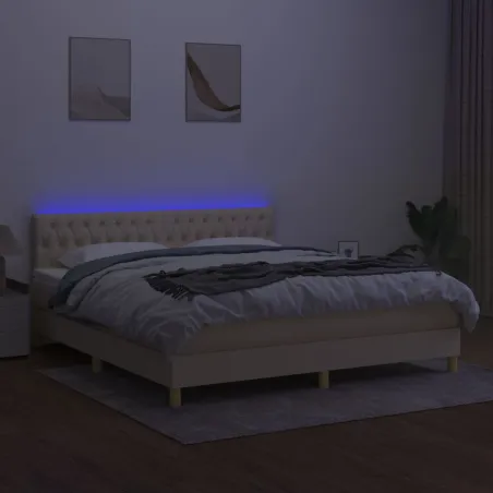 Sommier à lattes de lit avec matelas LED Crème 160x200 cm Tissu