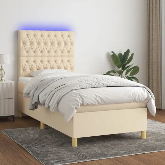 Sommier à lattes de lit et matelas et LED Crème 80x200cm Tissu