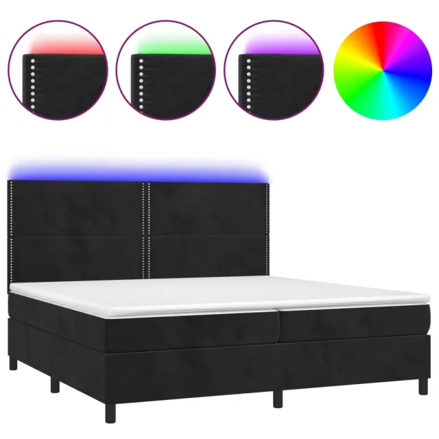 Sommier à lattes de lit matelas et LED Noir 200x200 cm Velours