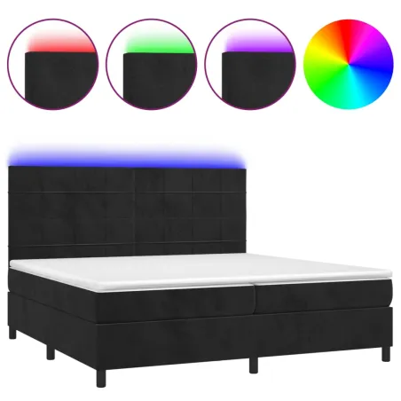 Sommier à lattes de lit matelas et LED Noir 200x200 cm Velours
