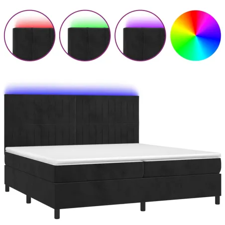 Sommier à lattes de lit matelas et LED Noir 200x200 cm Velours