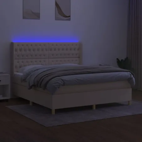Sommier à lattes de lit matelas et LED Crème 160x200 cm Tissu