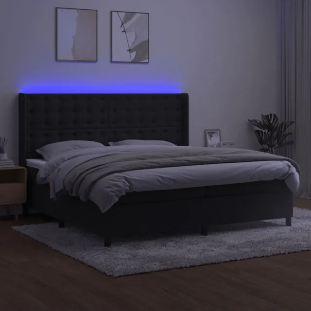 Sommier à lattes de lit matelas et LED Noir 200x200 cm Velours