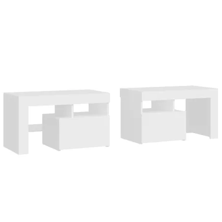 Tables de chevet 2 pcs et lumières LED Blanc 70x36,5x40 cm