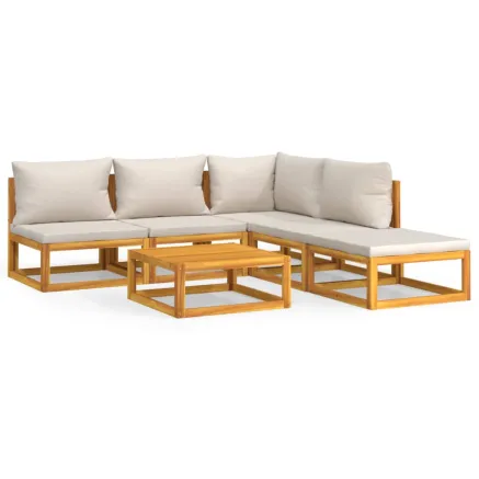 Salon de jardin 6 pcs avec coussins gris clair bois massif 2