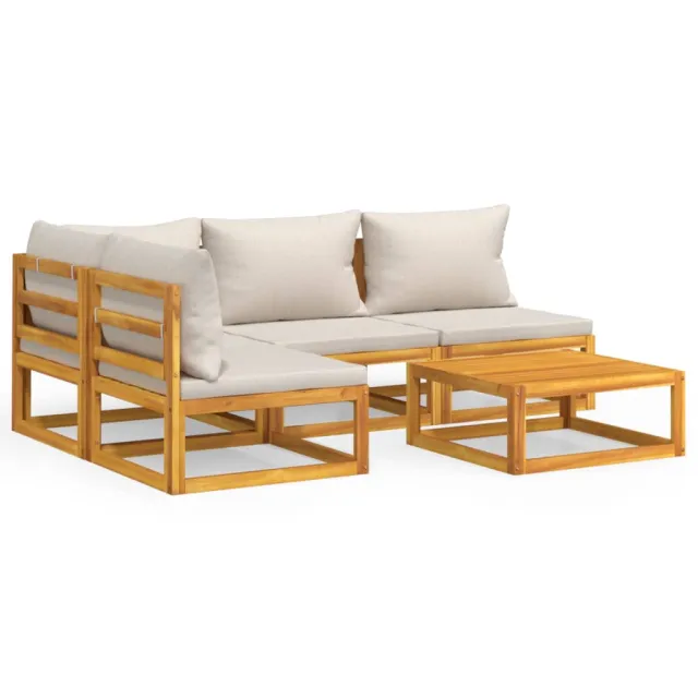 Salon de jardin 5 pcs avec coussins gris clair bois massif