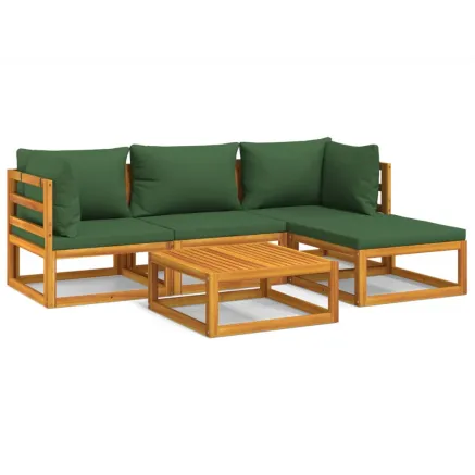 Salon de jardin 5 pcs avec coussins vert bois massif 2