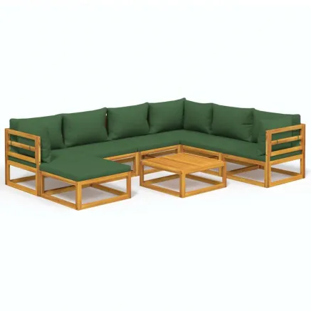 Salon de jardin 8 pcs avec coussins vert bois massif 2