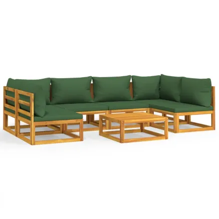 Salon de jardin 7 pcs avec coussins vert bois massif 2