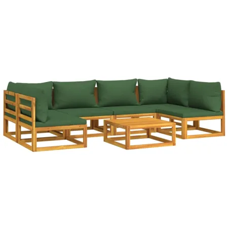 Salon de jardin 7 pcs avec coussins vert bois massif