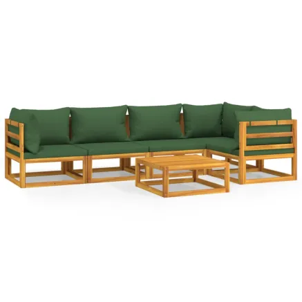 Salon de jardin 6 pcs avec coussins vert bois massif 2