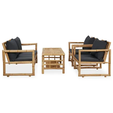 Salon de jardin 4 pcs avec coussins Bambou 2