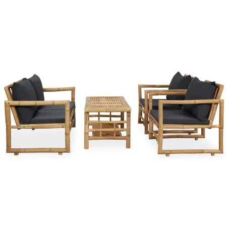Salon de jardin 4 pcs avec coussins Bambou