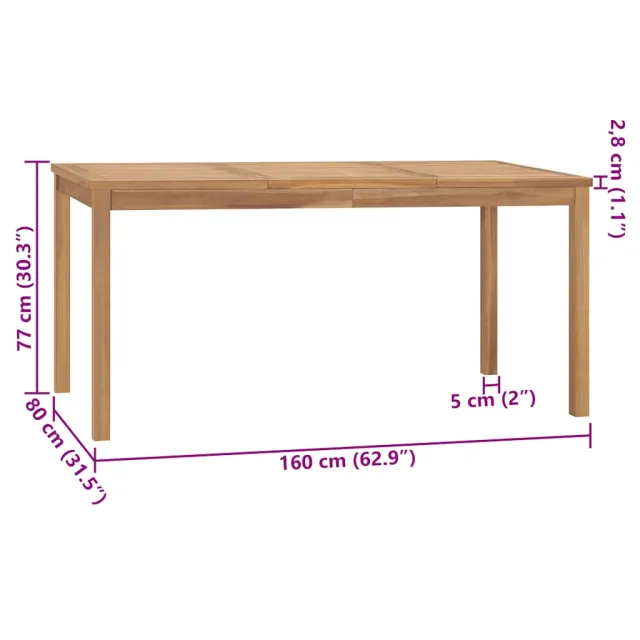 Table à dîner de jardin 160x80x77 cm Bois de teck solide