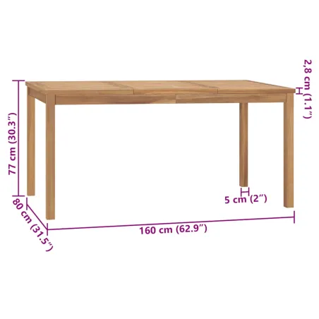 Table à dîner de jardin 160x80x77 cm Bois de teck solide