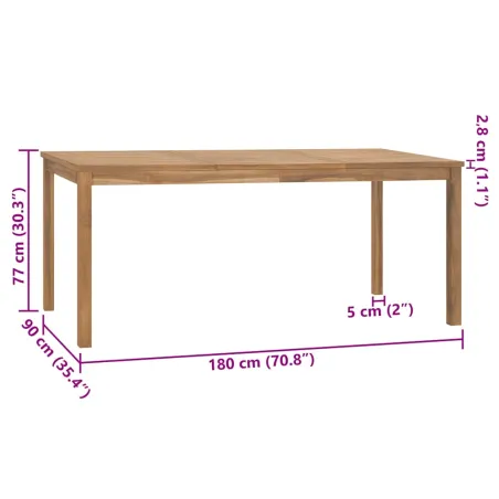 Table à dîner de jardin 180x90x77 cm Bois de teck solide