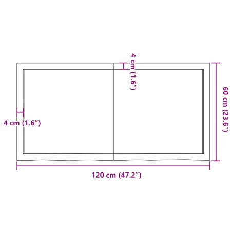 Dessus de table 120x60x(2-4) cm bois de chêne massif non traité