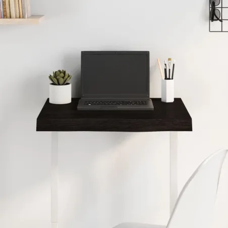 Dessus de table marron foncé bois chêne massif traité