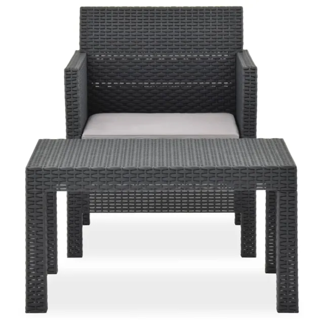 Salon de jardin 2 pcs avec coussin PP Rotin Anthracite