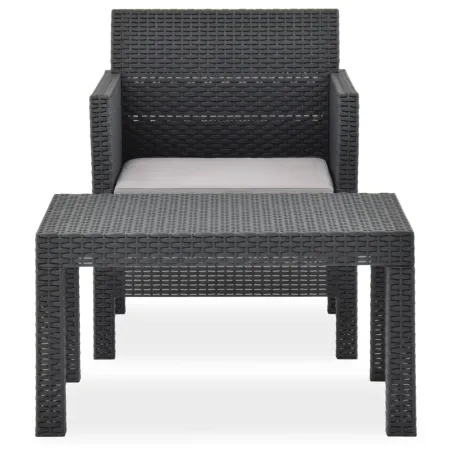 Salon de jardin 2 pcs avec coussin PP Rotin Anthracite