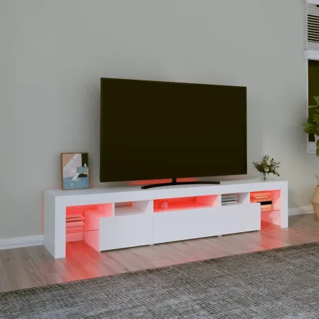 Meuble TV avec lumières LED Blanc 200x36,5x40 cm