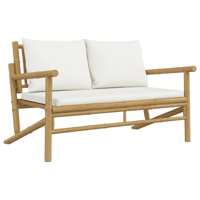 Salon de jardin 4 pcs avec coussins blanc crème bambou