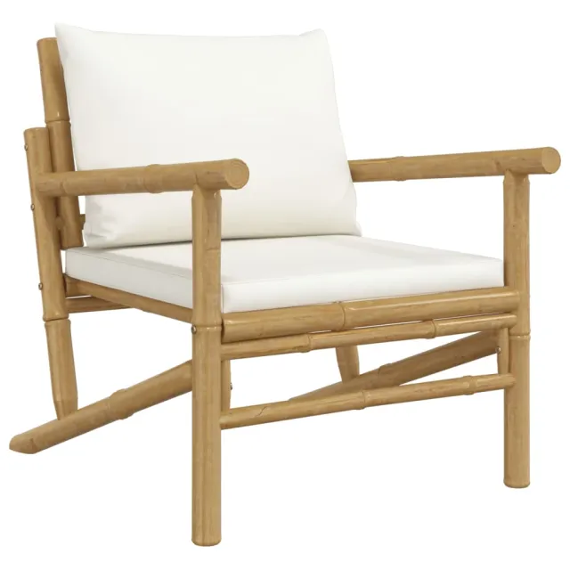 Salon de jardin 4 pcs avec coussins blanc crème bambou
