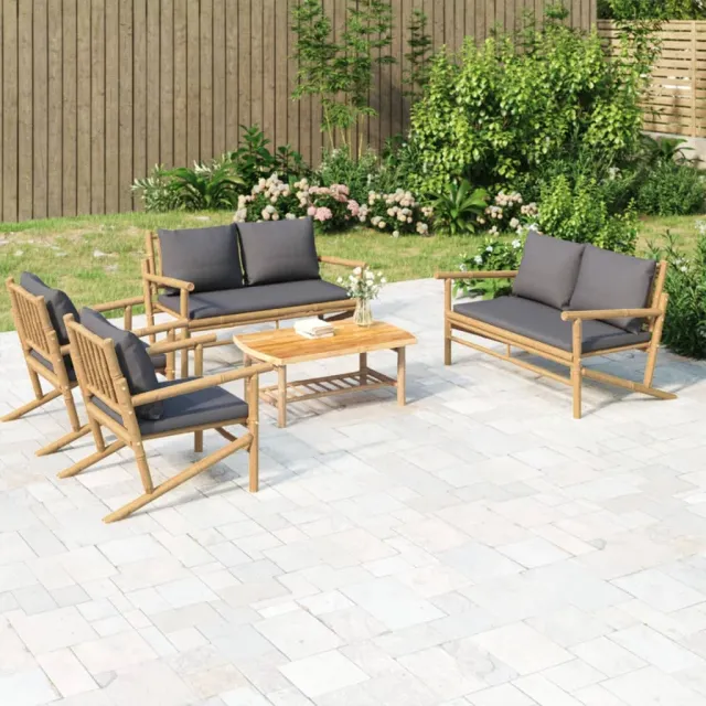 Salon de jardin 5 pcs avec coussins gris foncé bambou