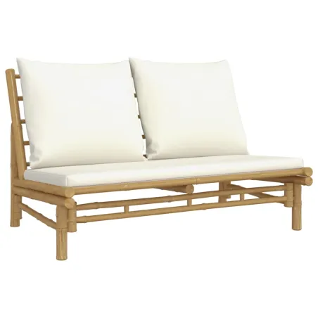 Salon de jardin 4 pcs avec coussins blanc crème bambou
