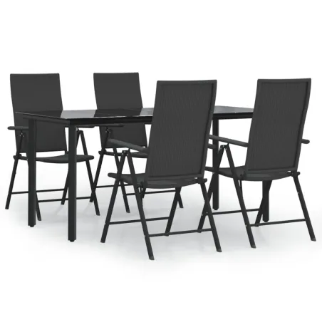 Ensemble à manger de jardin 5 pcs Noir Résine tressée