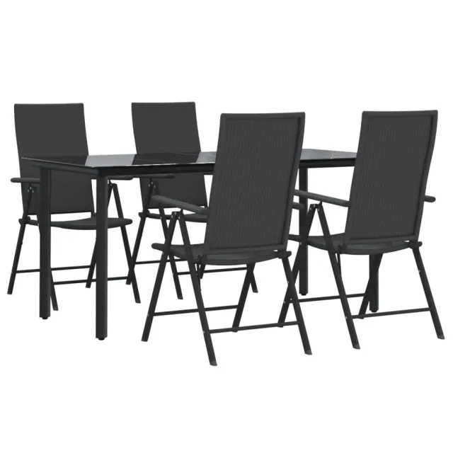 Ensemble à manger de jardin 5 pcs Noir Résine tressée
