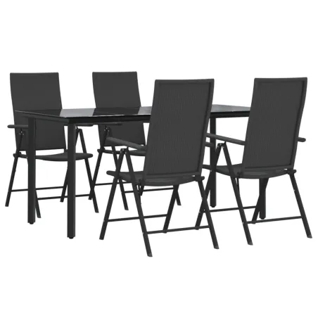 Ensemble à manger de jardin 5 pcs Noir Résine tressée