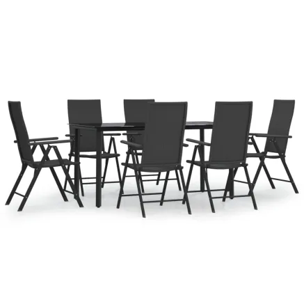 Ensemble à manger de jardin 7 pcs Noir Résine tressée 2
