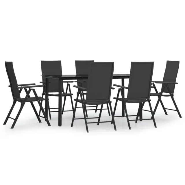 Ensemble à manger de jardin 7 pcs Noir Résine tressée