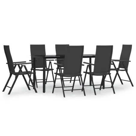 Ensemble à manger de jardin 7 pcs Noir Résine tressée