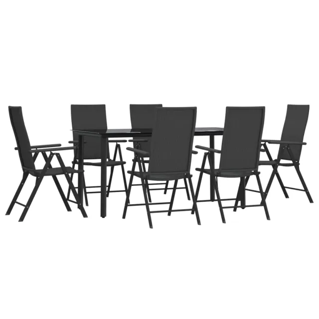 Ensemble à manger de jardin 7 pcs Noir Résine tressée