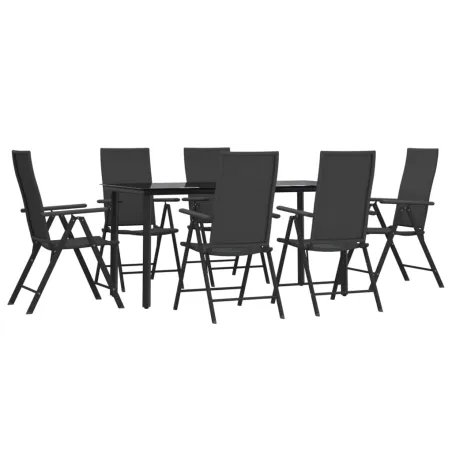 Ensemble à manger de jardin 7 pcs Noir Résine tressée