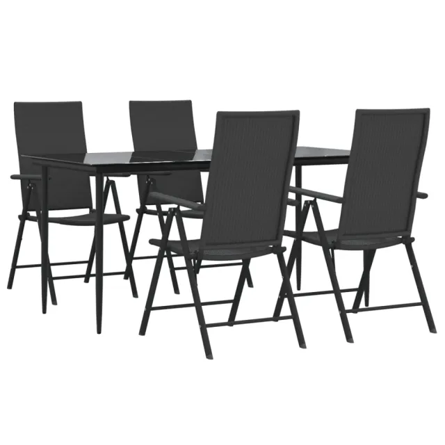 Ensemble à manger de jardin 5 pcs Noir Résine tressée