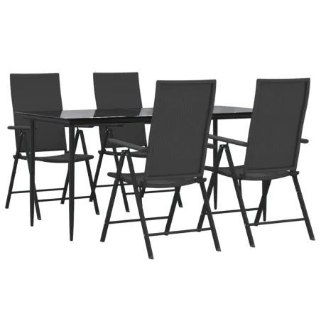 Ensemble à manger de jardin 5 pcs Noir Résine tressée