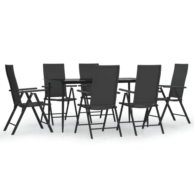 Ensemble à manger de jardin 7 pcs Noir Résine tressée