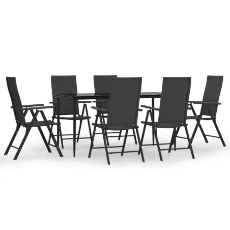 Ensemble à manger de jardin 7 pcs Noir Résine tressée