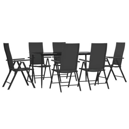 Ensemble à manger de jardin 7 pcs Noir Résine tressée