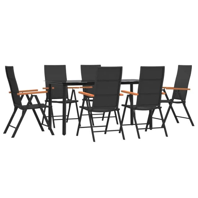 Ensemble à manger de jardin 7 pcs Noir et marron Résine tressée