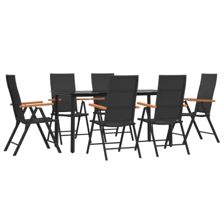 Ensemble à manger de jardin 7 pcs Noir et marron Résine tressée
