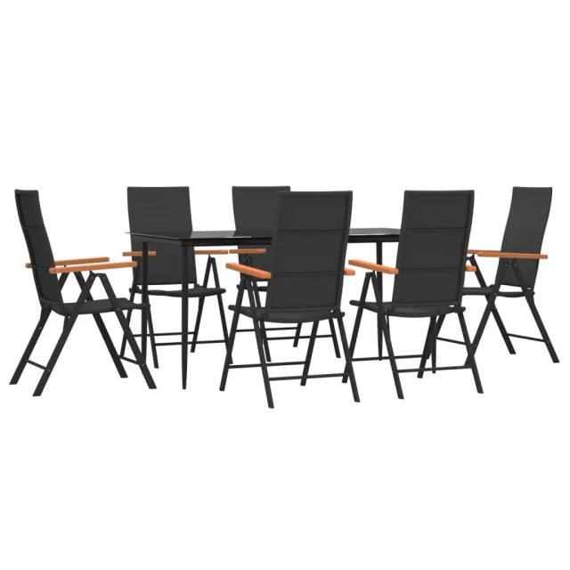Ensemble à manger de jardin 7 pcs Noir et marron Résine tressée