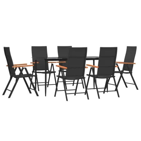Ensemble à manger de jardin 7 pcs Noir et marron Résine tressée