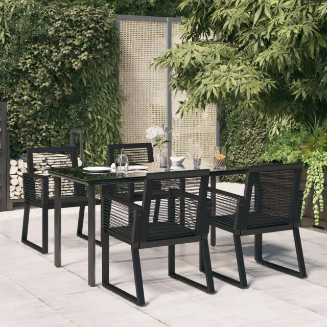 Ensemble à manger de jardin 5 pcs Noir Rotin PVC